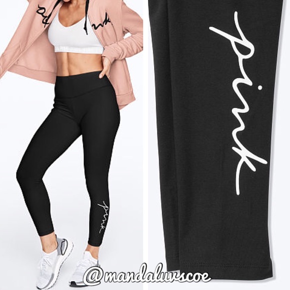 PINK Victoria's Secret Pants - 💕VS PINK BLACK & WHITE SCRIPT LOGO COTTON LEGGING